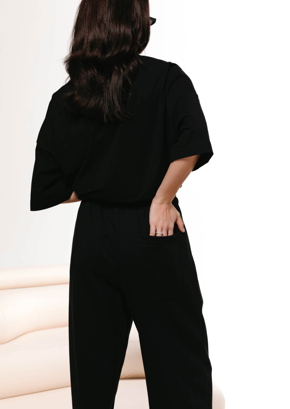 Black oversize trousers made of dense three-thread