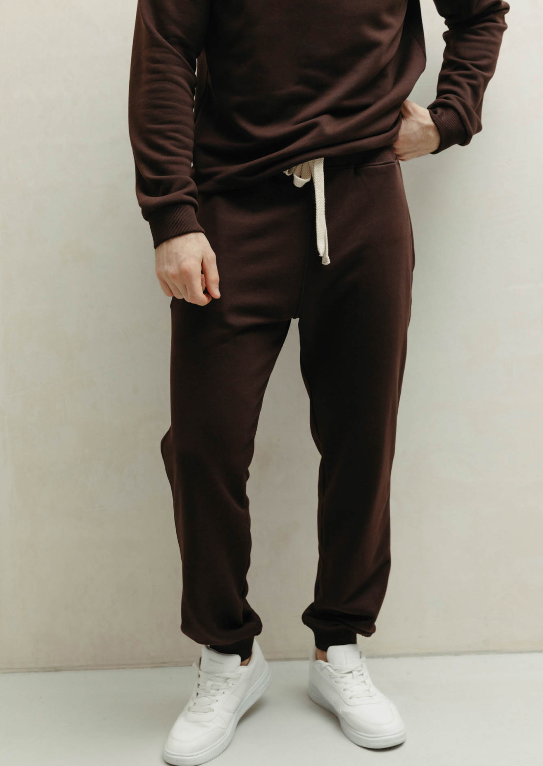 Штани чоловічі basic тринитка зі шнурком шоколад