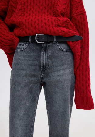 Black leather belt 102 cm