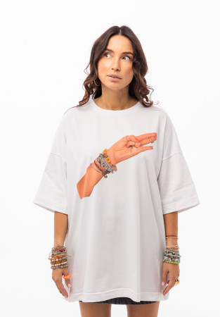 Футболка mega oversize unisex біла "CABANCHI for Aristova" Сурʼя мудра