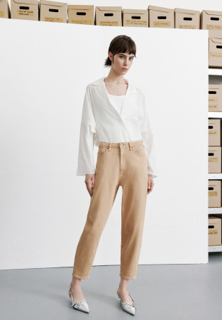 Джинси з високою талією зі стрілкою бежеві