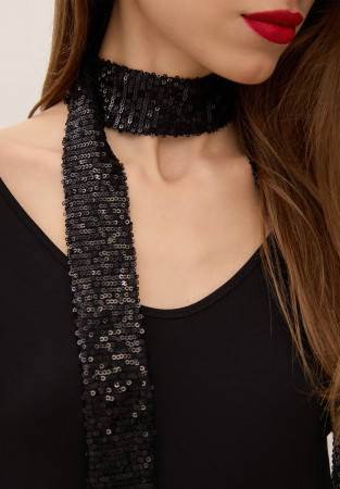 Стрічка твіллі з паєтками чорна