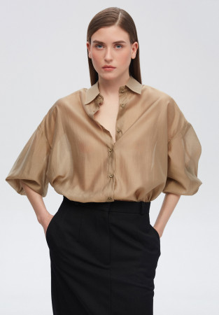 Сорочка з обʼємним рукавом з тенселю беж