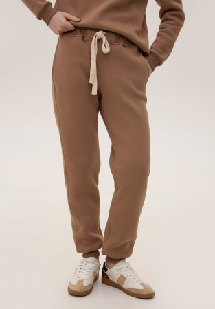 Штани тринитка утеплена basic жіночі зі шнурком мокко