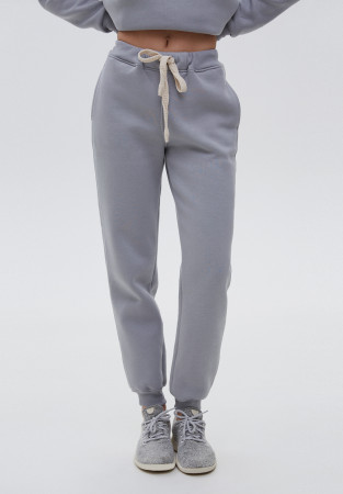 Штани тринитка утеплена basic жіночі зі шнурком сірі