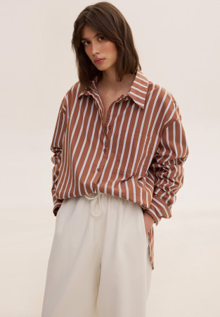 Рубашка классическая хлопковая коричневая в полоску