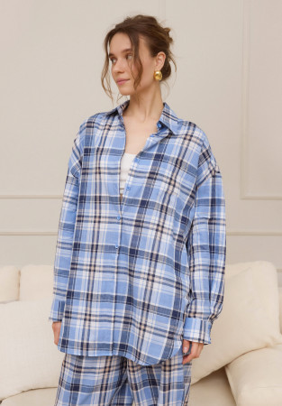 Blue checked shirt with voluminous sleeves made of natural cotton