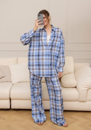 Blue checked natural cotton trousers