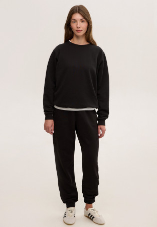 Black color women's basic three-thread trousers Black color women's basic three-thread trousers