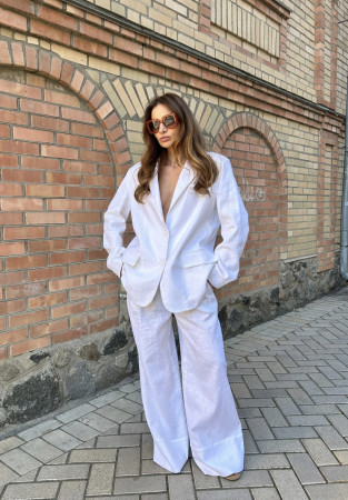 Штани палаццо класичні зі змішаного льону білі