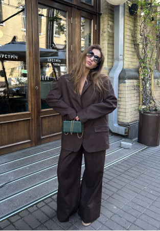 Штани палаццо класичні зі змішаного льону коричневі