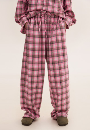 Штаны baggy текстильные клетка розовая