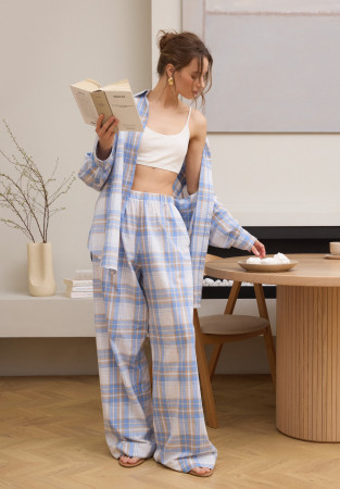 Штани з натуральної бавовни картаті білі