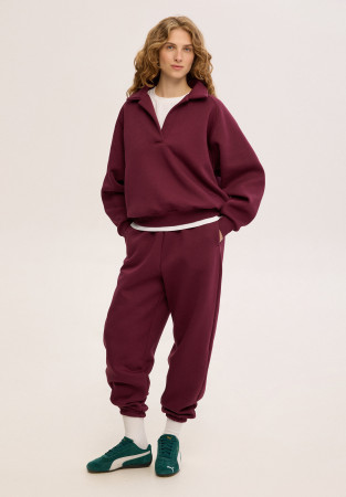 Джоггеры трёхнитка утепленная oversize unisex fig (бордовый) Джоггеры трёхнитка утепленная oversize unisex fig (бордовый)