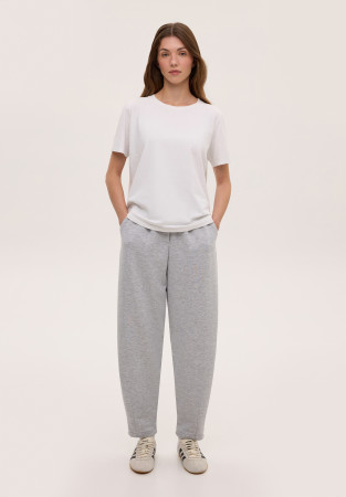 Grey melange three-thread trousers with pleated and branded elastic Grey melange three-thread trousers with pleated and branded elastic