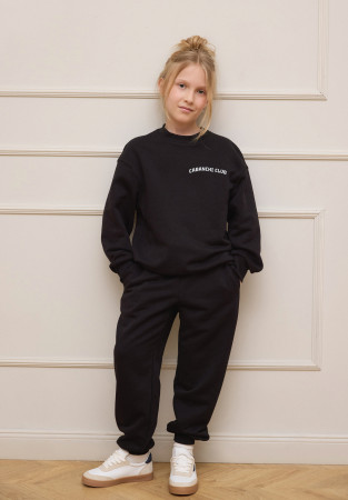 Black color kids three-thread oversize trousers