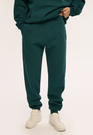 Штани тринитка утеплена basic чоловічі зі шнурком dark sea (зелений)