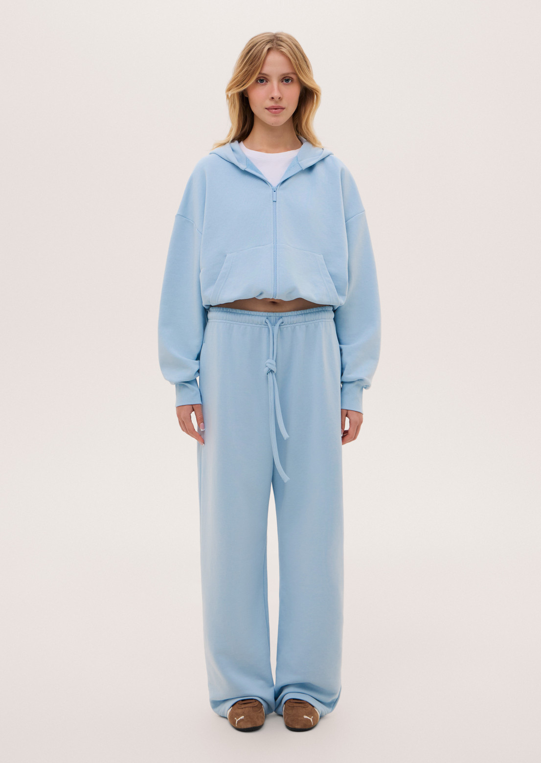 Sky blue color French Terry hoodie with drawstring