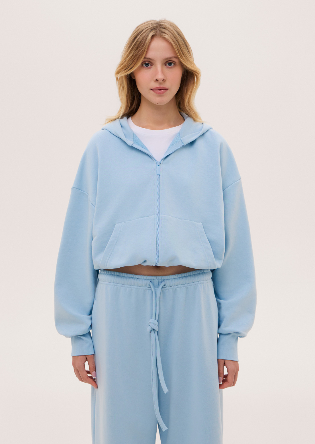 Sky blue color French Terry hoodie with drawstring