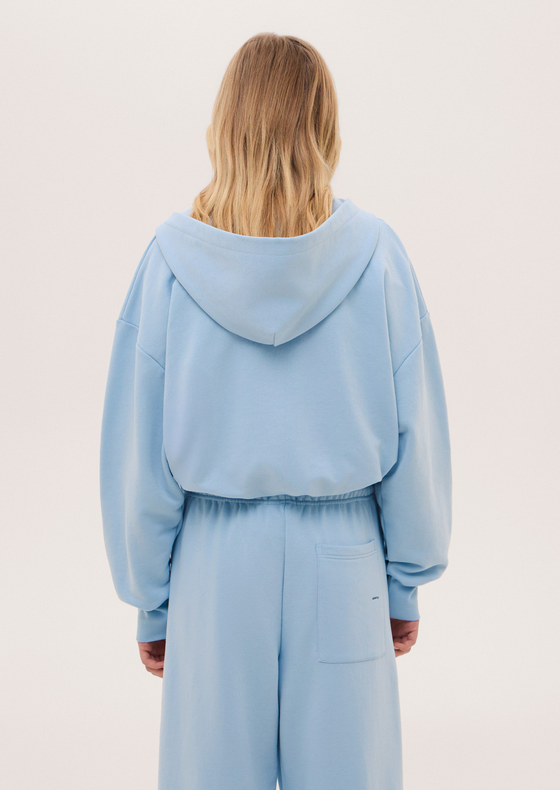 Sky blue color French Terry hoodie with drawstring