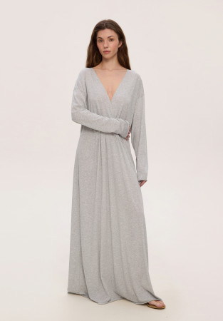 Grey melange jersey long dress with drapery