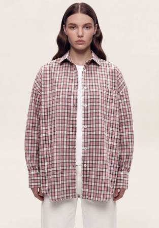 Сорочка оверсайз картата бежева