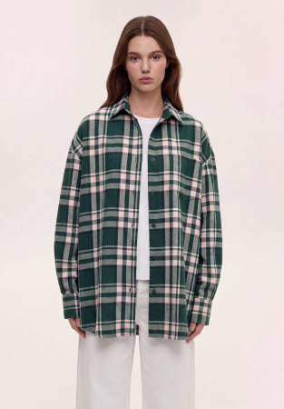 Рубашка оверсайз клетка зеленая