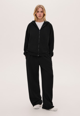 Black color wide French Terry trousers