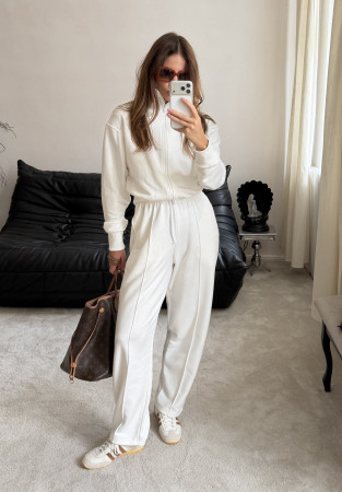 Milk color French Terry trousers with arrows