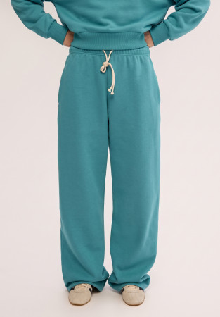 Wide blue-green fleece-lined trousers