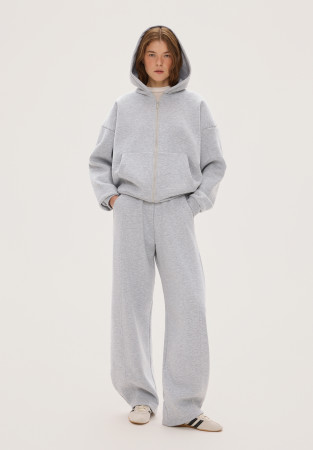 Grey melange fleece-lined balloons trousers