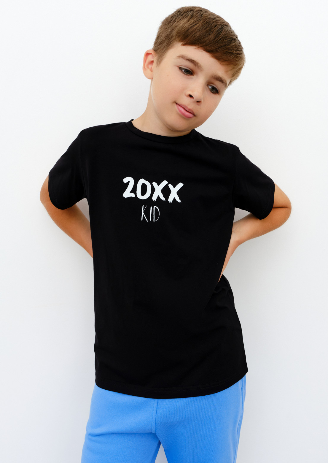 Children's black T-shirt with print "20XX KID"