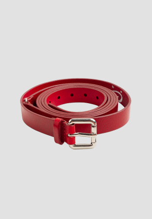 Belt leather long 3 cm red 