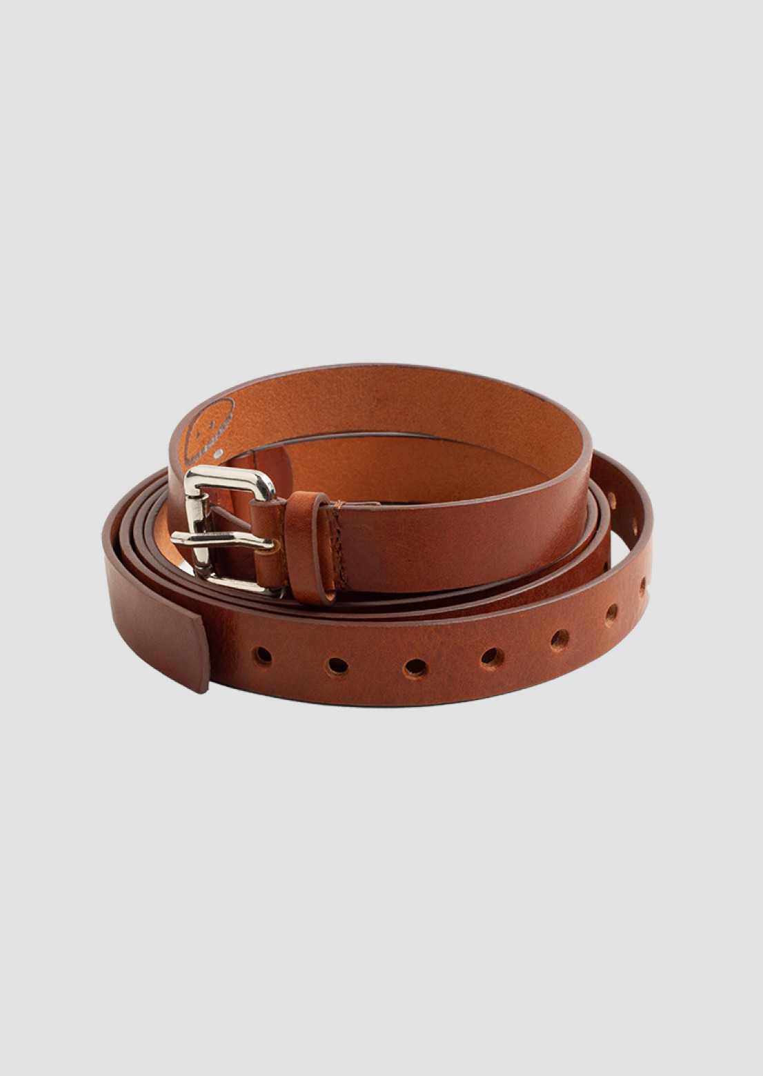 Belt leather long 3 cm brown